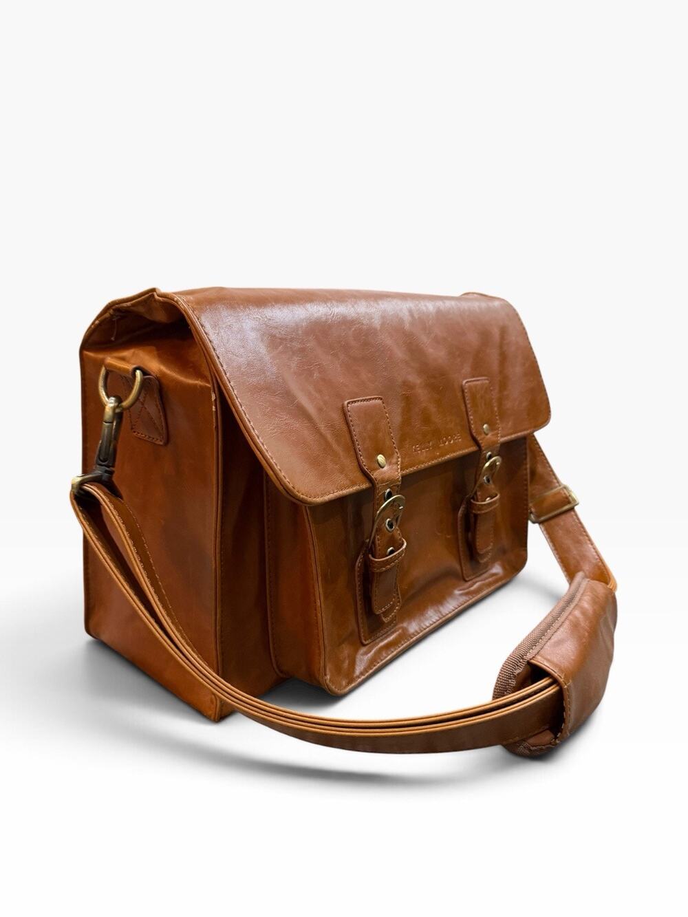 Kelly Moore A Beautiful Mess Brown Leather Camera Messenger Bag Striped Lining
